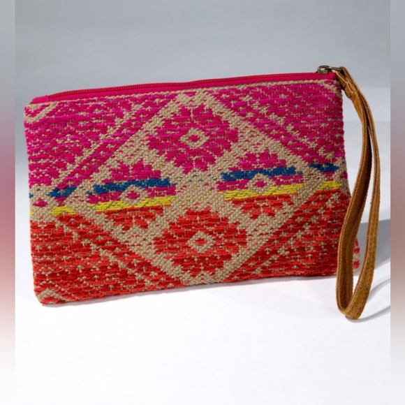 Handmade Hand Beaded Wristlet Clutch - Ethnic Inspired Design - Dyed Fine Cotton - Picture 4 of 7